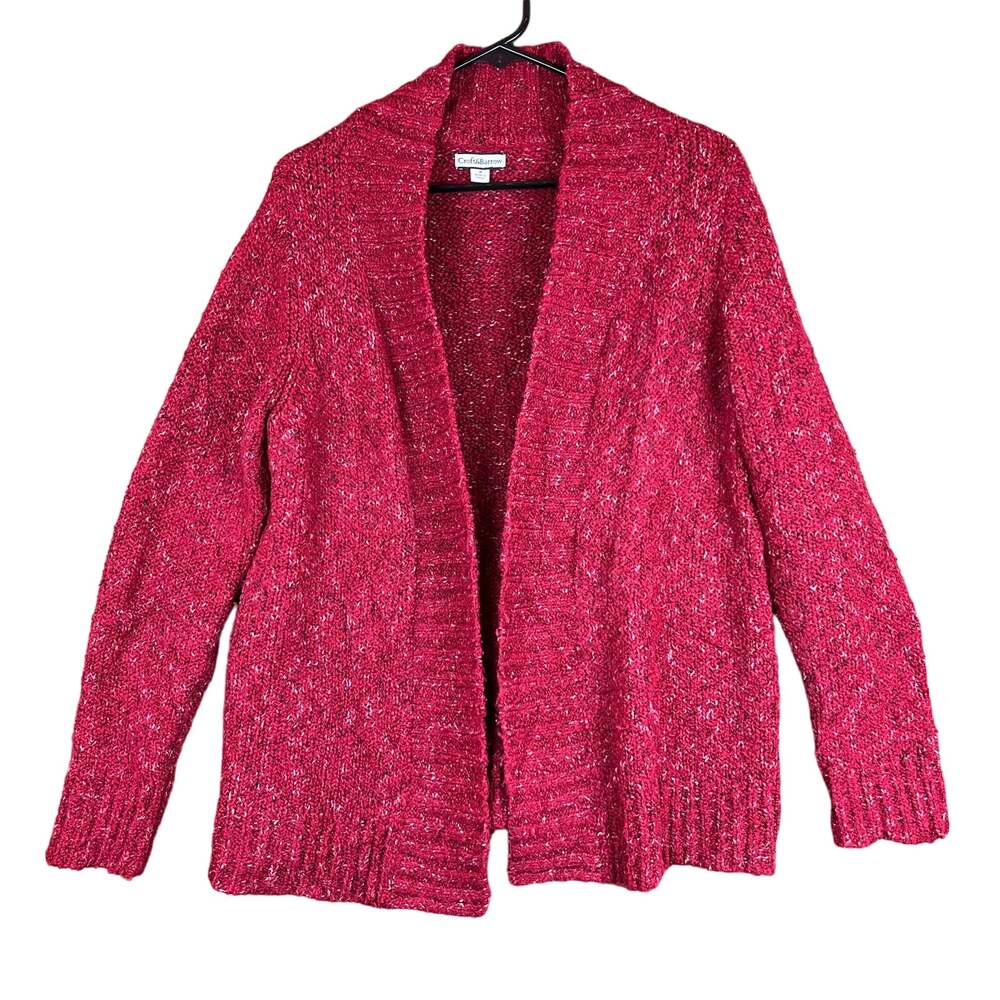 Croft & Barrow Womens Sweater Red Cardigan Knit Confetti Wool Long Sleeve Medium